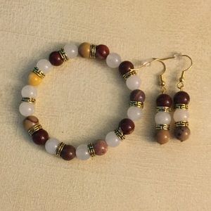 Natural gemstone bracelet and earrings set